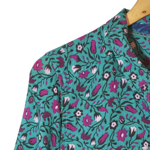 Sundance Floral Joy Button Down Shirt Long Sleeve Blue Purple Green Boho Size S - Picture 5 of 15
